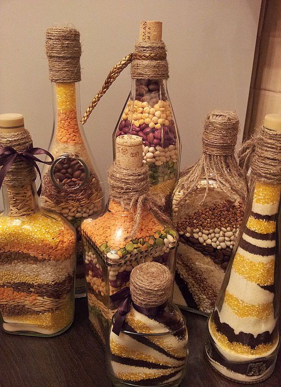 Декор бутылки из макарон, крупы и гороха. Мастер-класс. | Страна Мастеров
